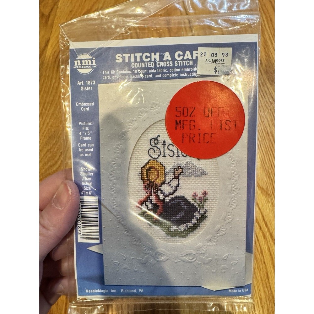 New NeedleMagic Cross Stitch Kit 1873 Sister Embossed Card Family & Friends